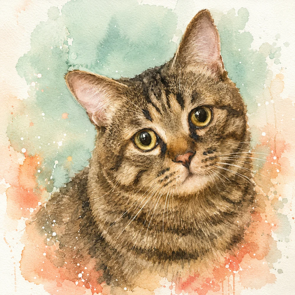 Watercolor cat portrait sample