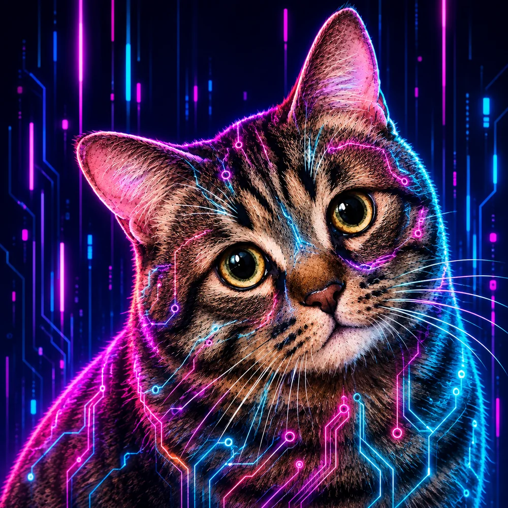 Cyberpunk neon cat sample
